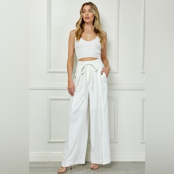 Alamia Winter White Wide Leg Pocketed Buckled Trousers Pant - Picture 5 of 5